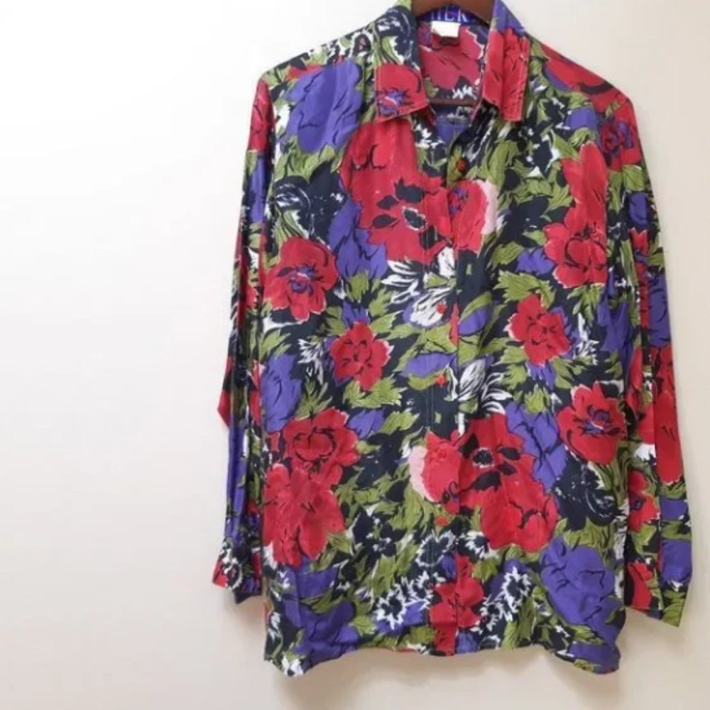 vintage silk floral print blouse